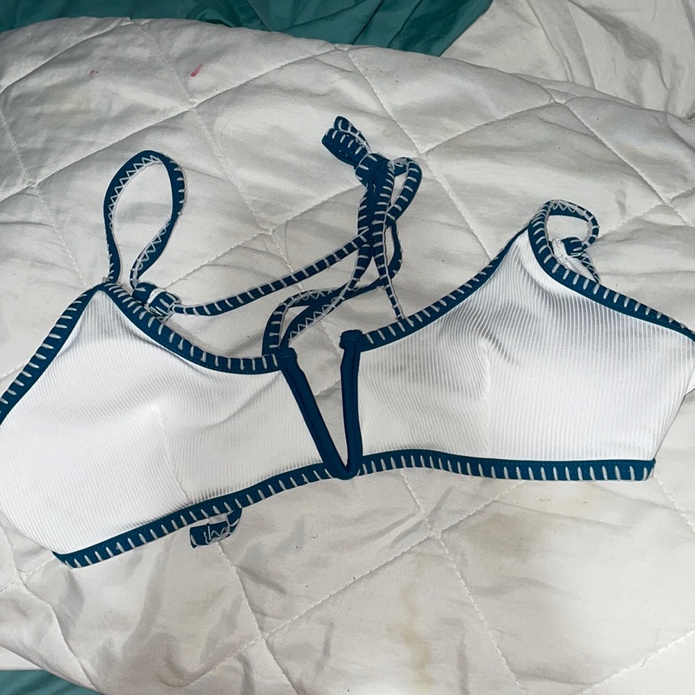White with blue trim bikini top